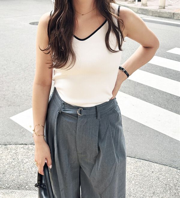 GeeRA（ジーラ）の「配色ニットタンクトップ（タンクトップ・キャミソール）」｜詳細画像