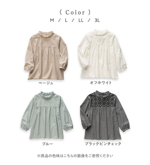 Viola e Viola（ヴィオラ エ ヴィオラ）の「サークル刺しゅうフリル衿ブラウス（ブラウス）」｜詳細画像
