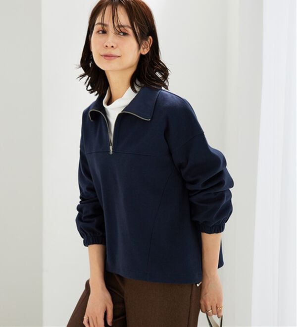 BELLUNA（ベルーナ）の「異素材使いハーフジッププルオーバー（カットソー）」｜ネイビー