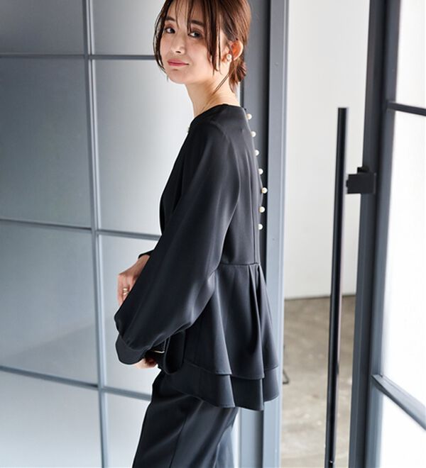 RANAN（ラナン）の「【２点セット】洗える！バックパール調ペプラムチュニックセットアップ（パンツスーツ）」｜詳細画像