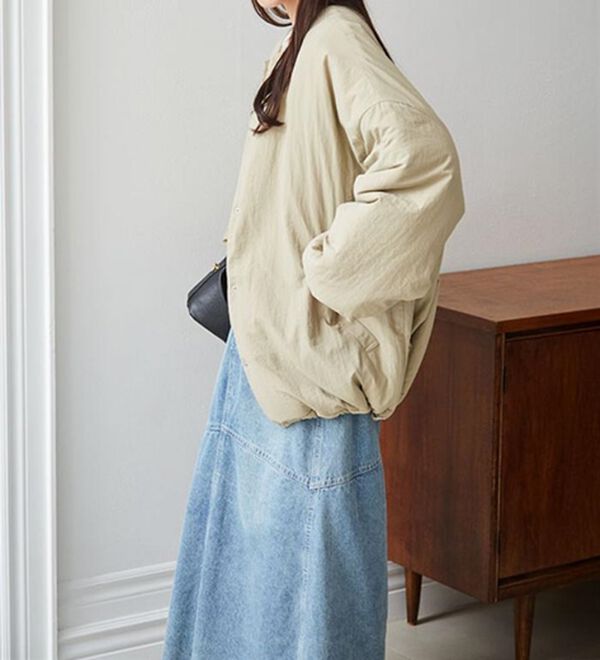 RANAN（ラナン）の「ノーカラーオーバーサイズ中わたブルゾン（ハーフコート）」｜詳細画像