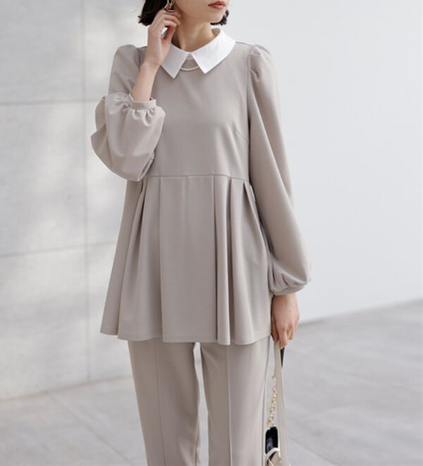 GeeRA（ジーラ）の「【２点セット】２ＷＡＹプリーツ切替ブラウスセットアップ（ブラウススーツ）」｜詳細画像
