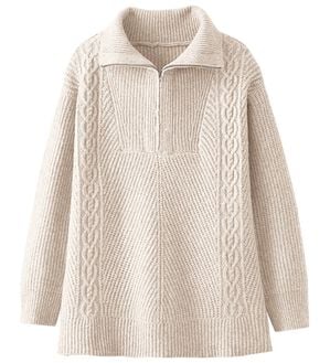 BELLUNA（ベルーナ）の「ハーフジップ使い編地切替ニットチュニック（チュニック）」｜アイボリー