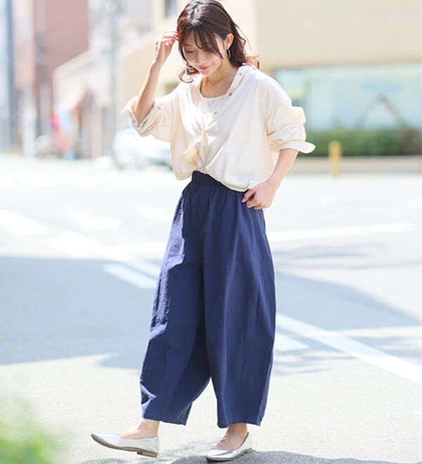 A HAPPY MARILYN（アハッピーマリリン）の「【Ｌ～８Ｌ／選べる丈】綿１００％バレルレッグパンツ（ワイドパンツ・ガウチョ）」｜詳細画像
