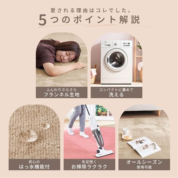 「洗えるはっ水フランネルラグ＜ホットカーペット対応・撥水・洗濯可能＞（カーペット）」｜詳細画像