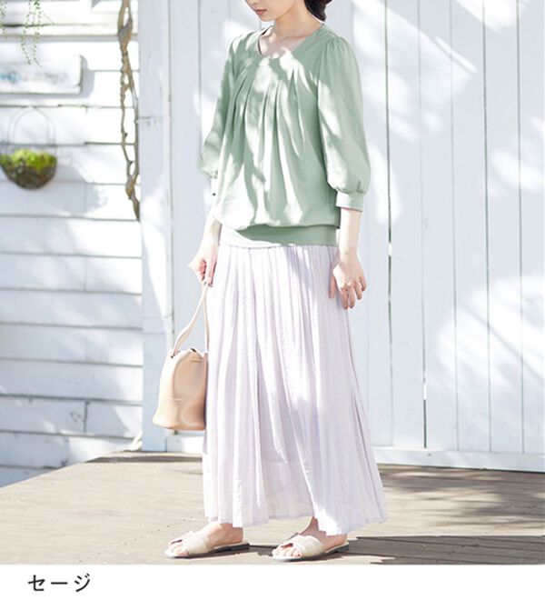 Viola e Viola（ヴィオラ エ ヴィオラ）の「【Ｍ～５Ｌ】綿１００％ふんわり胸元タックカットソー（カットソー）」｜詳細画像