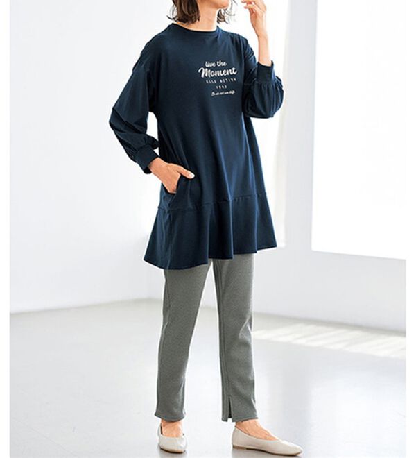 BELLUNA（ベルーナ）の「＜ＥＬＬＥ　Ａｃｔｉｖｅ＞なめらか裏起毛セットアップ（セットアップ）」｜ネイビー系