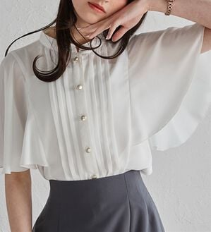 RANAN（ラナン）の「【新色追加】ひんやり！ピンタックフレアー袖ブラウス（ブラウス）」｜ホワイト