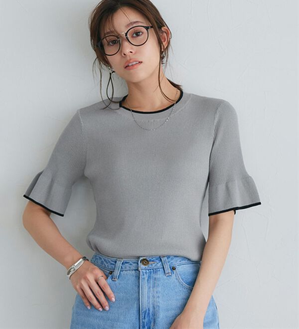 Pierrot（ピエロ）の「【接触冷感】配色デザインフレアニット（ニット・セーター）」｜詳細画像