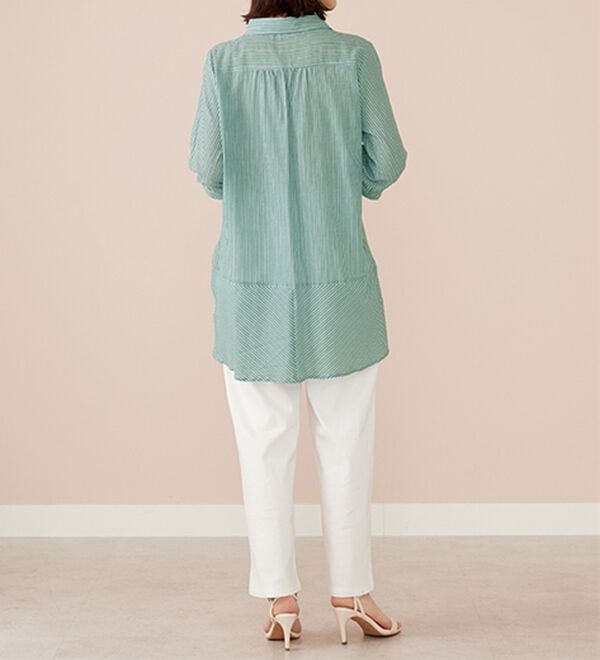 BELLUNA（ベルーナ）の「綿１００％ストライプ袖リボンチュニック（チュニック）」｜詳細画像