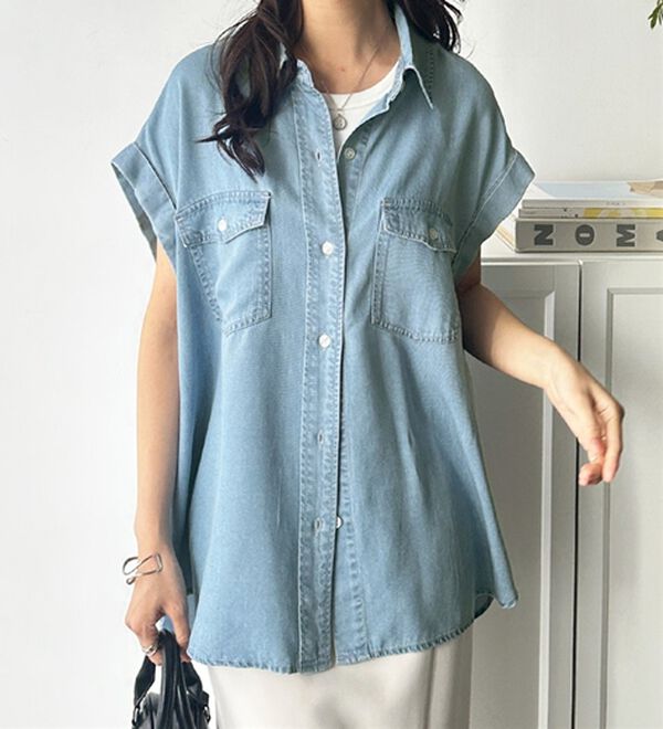 GeeRA（ジーラ）の「着回し自在！フレンチスリーブデニムシャツ（シャツ）」｜詳細画像