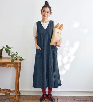 BELLUNA（ベルーナ）の「＜＆ｃｏｃｏｃｈｉ＞綿麻デニム素材ゆったりジャンパースカート（その他ワンピース）」｜インディゴ