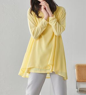 RANAN（ラナン）の「異素材切替フレアーチュニック（チュニック）」｜イエロー