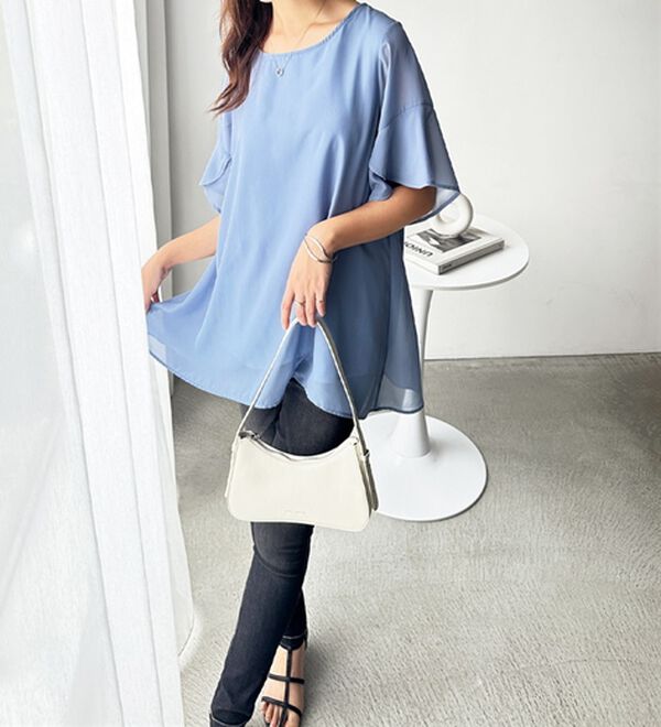 接触冷感】異素材シフォンレイヤードチュニック - ベルーナ【公式】