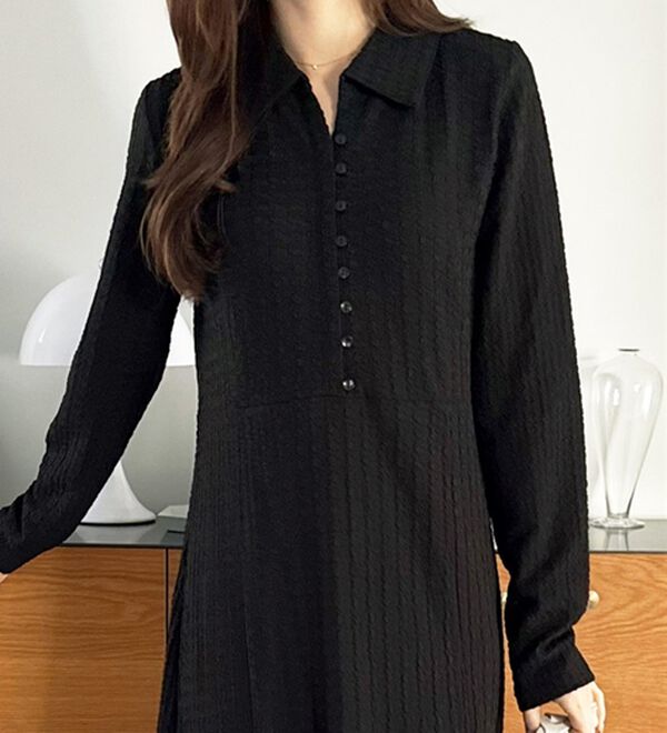 GeeRA（ジーラ）の「ポロ衿表面感素材マーメイドワンピース（カットソーワンピース）」｜詳細画像