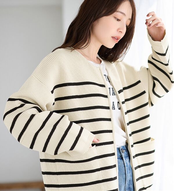 Viola e Viola（ヴィオラ エ ヴィオラ）の「ランタンスリーブジップニットコーディガン（ニットカーディガン）」｜詳細画像