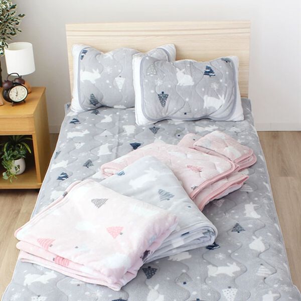 「あったかフランネル雪うさぎ敷パッド・毛布・枕パッド＜シングル＞（敷パッド）」｜詳細画像