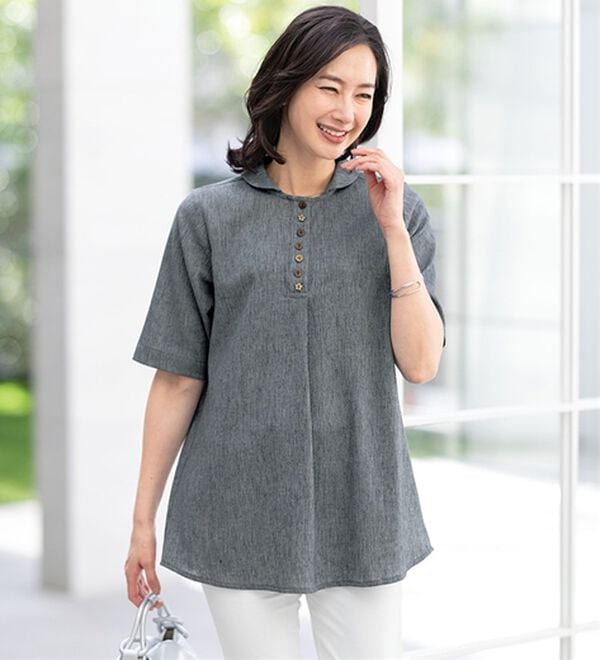 ルフラン（ルフラン）の「【３色組】さらり。麻入りのちび衿ブラウス（ブラウス）」｜詳細画像