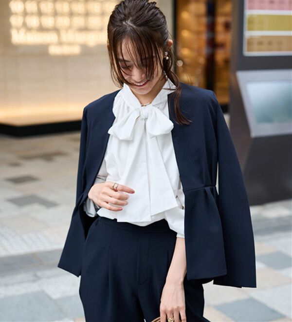 RANAN（ラナン）の「【２点セット】防シワ！ノーカラーペプラムパンツスーツ（パンツスーツ）」｜詳細画像