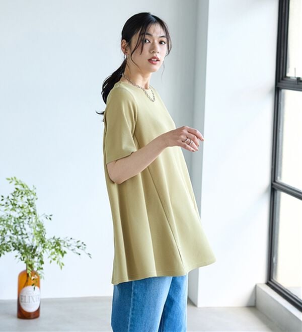 BELLUNA（ベルーナ）の「ひんやり！ポコポコエンボス素材－３ｋｇ見えチュニック（チュニック）」｜イエロー