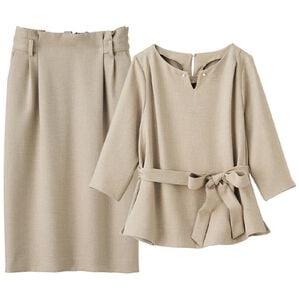 RANAN（ラナン）の「洗える！７分袖女っぷりセットアップ（スカートスーツ）」｜ベージュ
