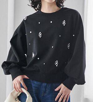 RANAN（ラナン）の「ビジュー使いボリューム袖プルオーバー（カットソー）」｜ブラック