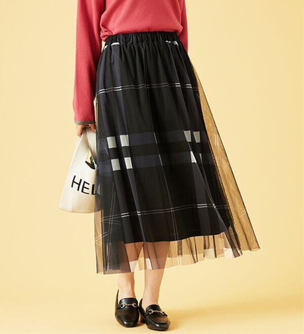 BELLUNA（ベルーナ）の「チュール素材上品プリントフレアースカート（ロングスカート）」｜詳細画像