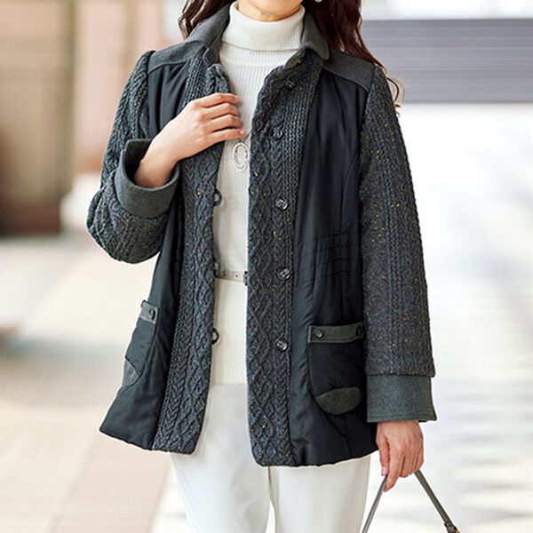 BELLUNA（ベルーナ）の「カラーネップニット切替中わたコート（ハーフコート）」｜詳細画像