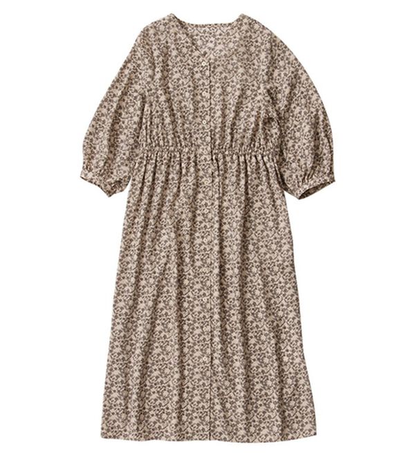 Viola e Viola（ヴィオラ エ ヴィオラ）の「前ボタンＶネックシャツワンピース（シャツワンピース）」｜ベージュ系花柄