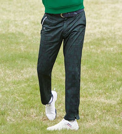 「＜トランスコンチネンツ＞お洒落なチェック柄ゴルフパンツ（メンズフルレングスパンツ）」