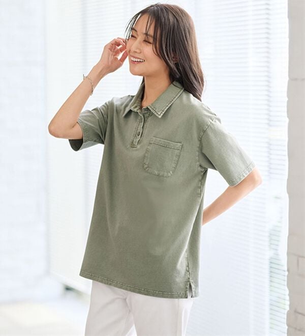 BELLUNA（ベルーナ）の「さらっと爽快！大人のヴィンテージ風ポロシャツ（ポロシャツ）」｜カーキ