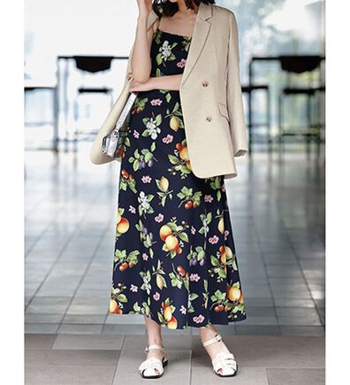 RANAN（ラナン）の「トロピカルプリントギャザーキャミワンピ（プリントワンピース）」