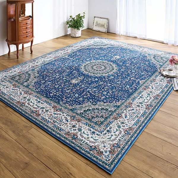 「厚みが選べる高級柄プリントはっ水カーペット（カーペット）」｜ロイヤルブルー