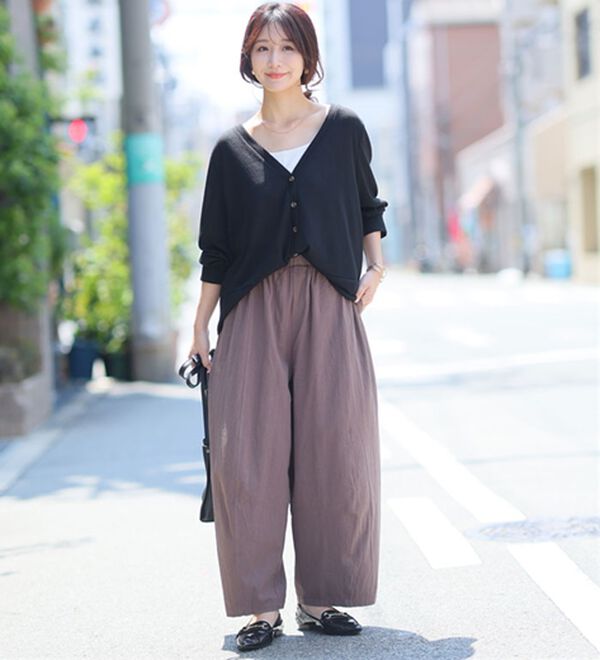 A HAPPY MARILYN（アハッピーマリリン）の「【Ｌ～８Ｌ】綿１００％ さらっと優しいコットン バレルレッグパンツ カーブパンツ 選べる２丈（ワイドパンツ・ガウチョ）」｜詳細画像