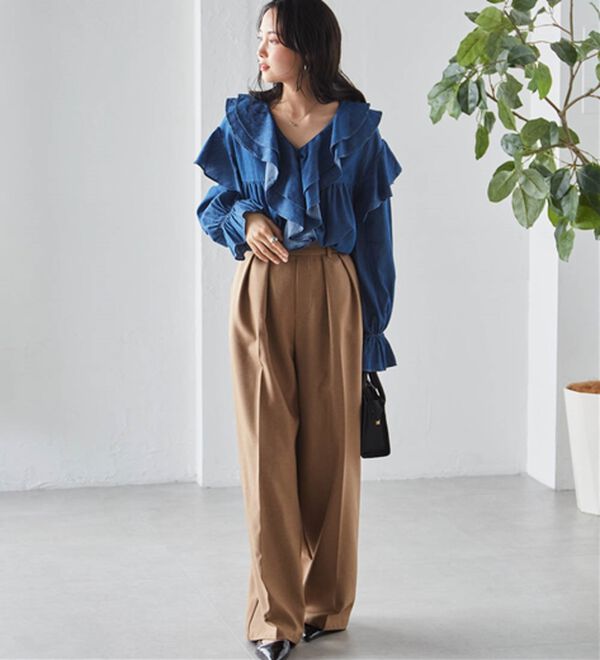 ビッグカラーフリルデニムブラウス - ベルーナ【公式】