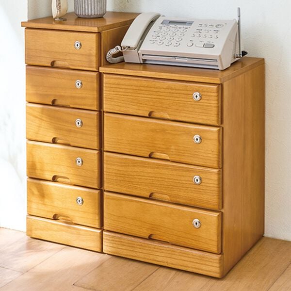 「全段鍵付！天然木リビングチェスト（チェスト・タンス）」｜ライトブラウン