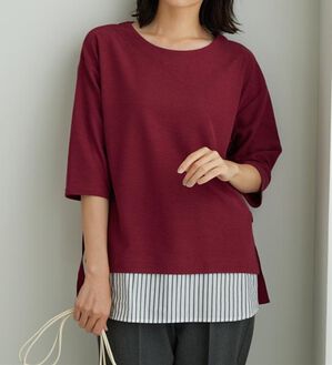 BELLUNA（ベルーナ）の「ラメストライプシャツフェイクチュニック（チュニック）」｜ラズベリー系