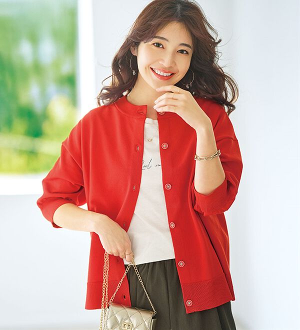 BELLUNA（ベルーナ）の「【快適Ｌａｂ．】洗える！軽い！５分袖ニットカーディガン（ニットカーディガン）」｜詳細画像