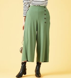 BELLUNA（ベルーナ）の「ジョーゼット素材サイドボタンワイドパンツ（ワイドパンツ・ガウチョ）」｜オリーブグリーン
