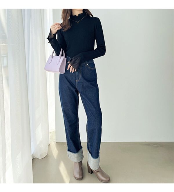 GeeRA（ジーラ）の「プリーツ付ハイネックリブニットトップス（ニット・セーター）」｜詳細画像