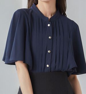 RANAN（ラナン）の「【新色追加】ひんやり！ピンタックフレアー袖ブラウス（ブラウス）」｜ネイビー