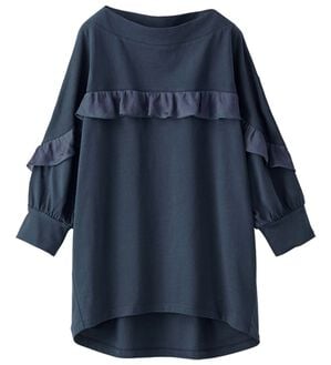 BELLUNA（ベルーナ）の「艶やか綿１００％フリル使いプルオーバー（カットソー）」｜ネイビー