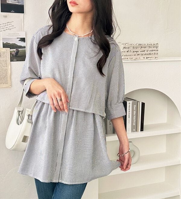 GeeRA（ジーラ）の「【華奢見え】羽織にもなる！ペプラムシャツチュニック（チュニック）」｜詳細画像