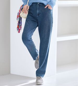 BELLUNA（ベルーナ）の「まるでデニム！ストレッチニットデニム（フルレングスパンツ）」｜インディゴ