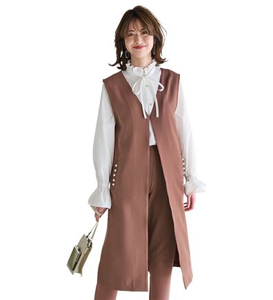 RANAN（ラナン）の「【セットアップ対応】パール調ビジュー付ロングジレ（ジレ）」