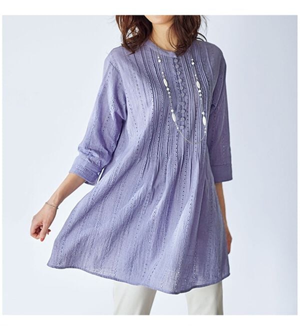 BELLUNA（ベルーナ）の「綿１００％スラブピンタック刺しゅうチュニック（チュニック）」｜詳細画像