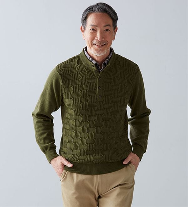 「楽々お洒落見えダブル衿セーター（メンズニット・セーター）」｜詳細画像