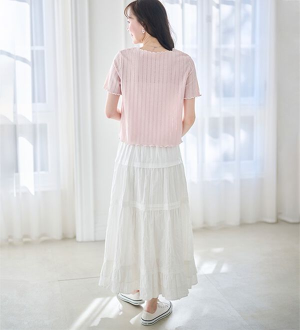 RANAN（ラナン）の「透かし柄メロー配色Ｔシャツ（カットソー）」｜詳細画像