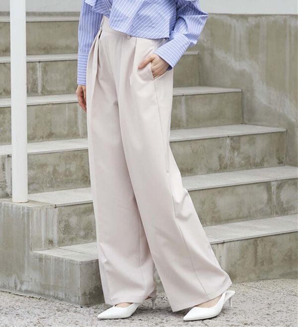 RANAN（ラナン）の「【選べる股下】きれい見え２タックワイドスラックス（ワイドパンツ・ガウチョ）」｜詳細画像