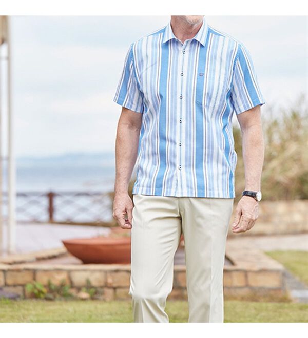 「＜ゴールデンベア＞パナマ織ストライプサマーシャツ（メンズシャツ）」｜詳細画像